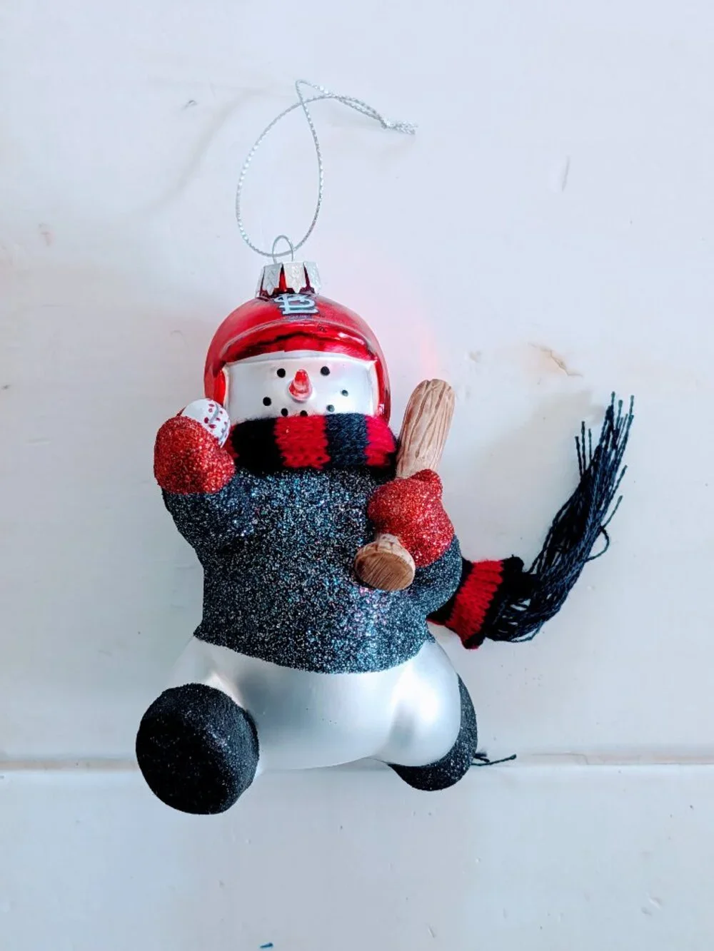 VTG MLB St. Louis Cardinals Blown Glass Snowman Baseball Christmas Ornament